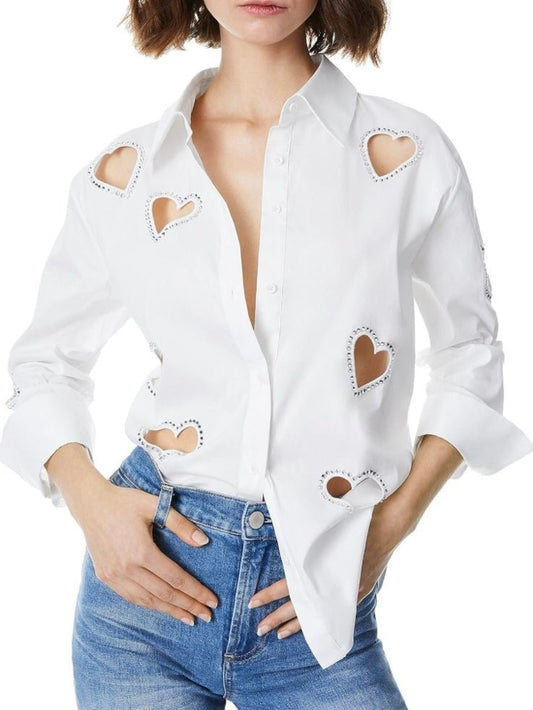 White cutout hearts shirt - Wapas