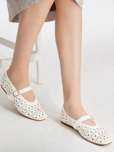 White cutout pattern flats shoes - Wapas