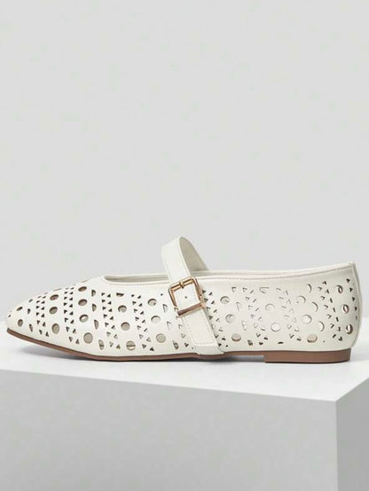 White cutout pattern flats shoes - Wapas