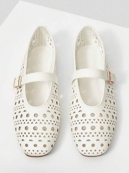 White cutout pattern flats shoes - Wapas