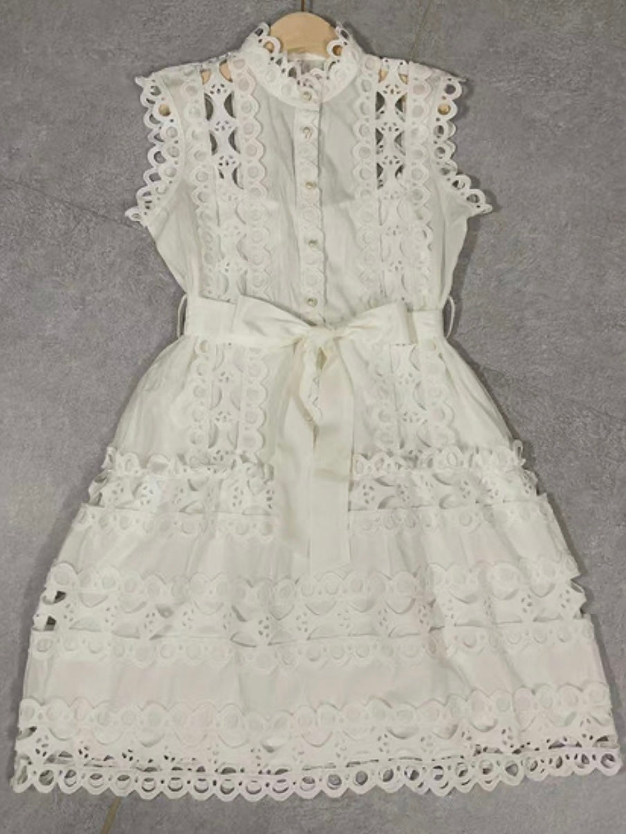 White embroidered lace mini dress - Wapas