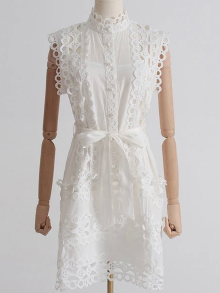 White embroidered lace mini dress - Wapas