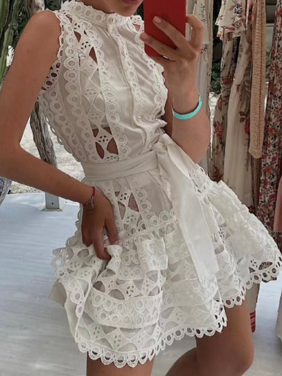 White embroidered lace mini dress - Wapas