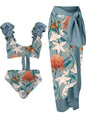 White flowers blue set of 2 swimsuit and maxi skirt - Wapas