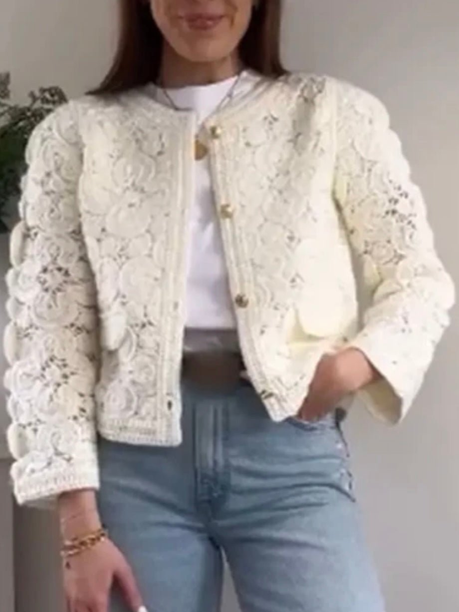 White flowers crochet lace jacket - Wapas