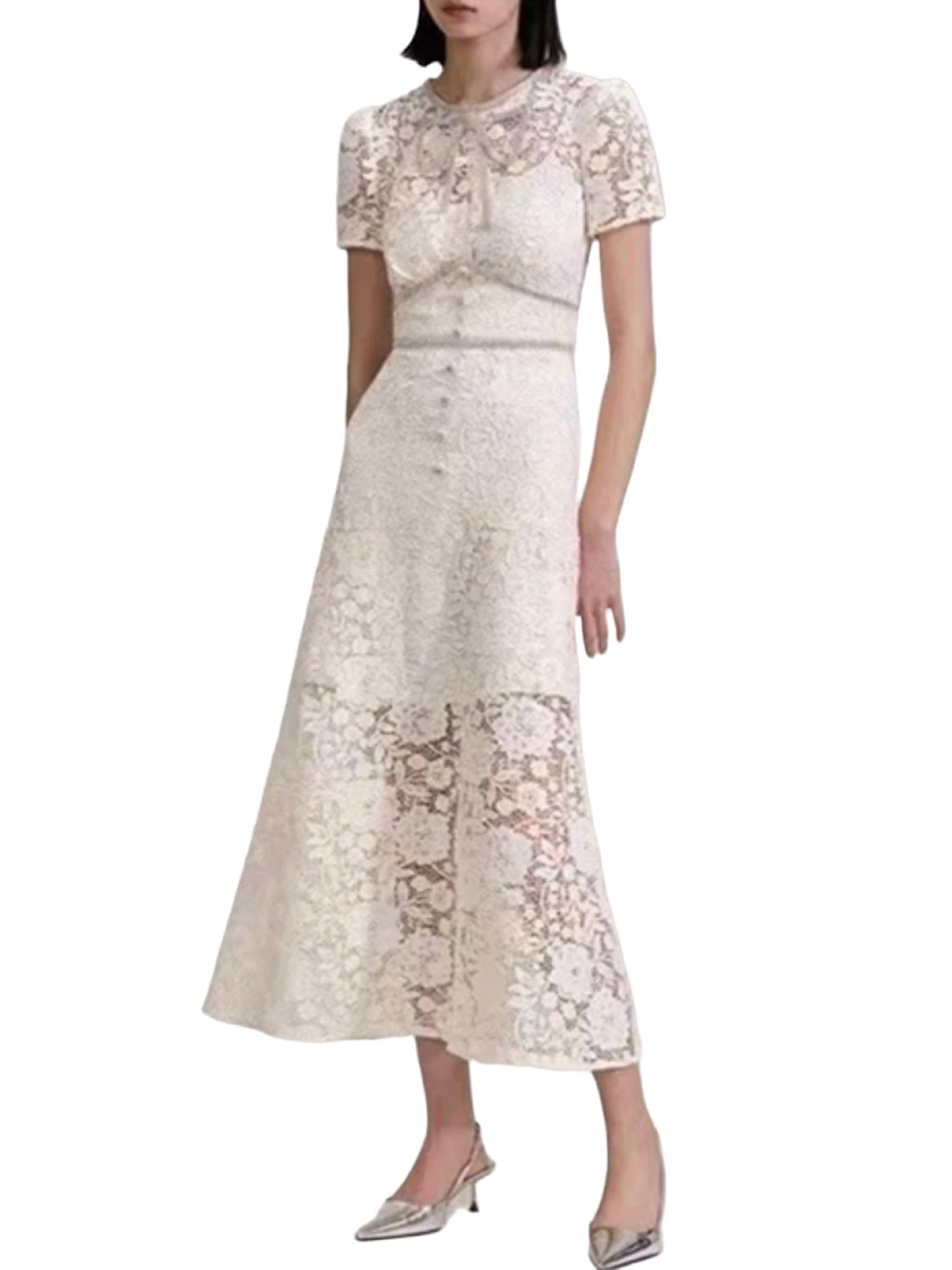 White flowers embroidered maxi dress - Wapas