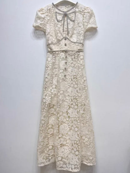 White flowers embroidered maxi dress - Wapas