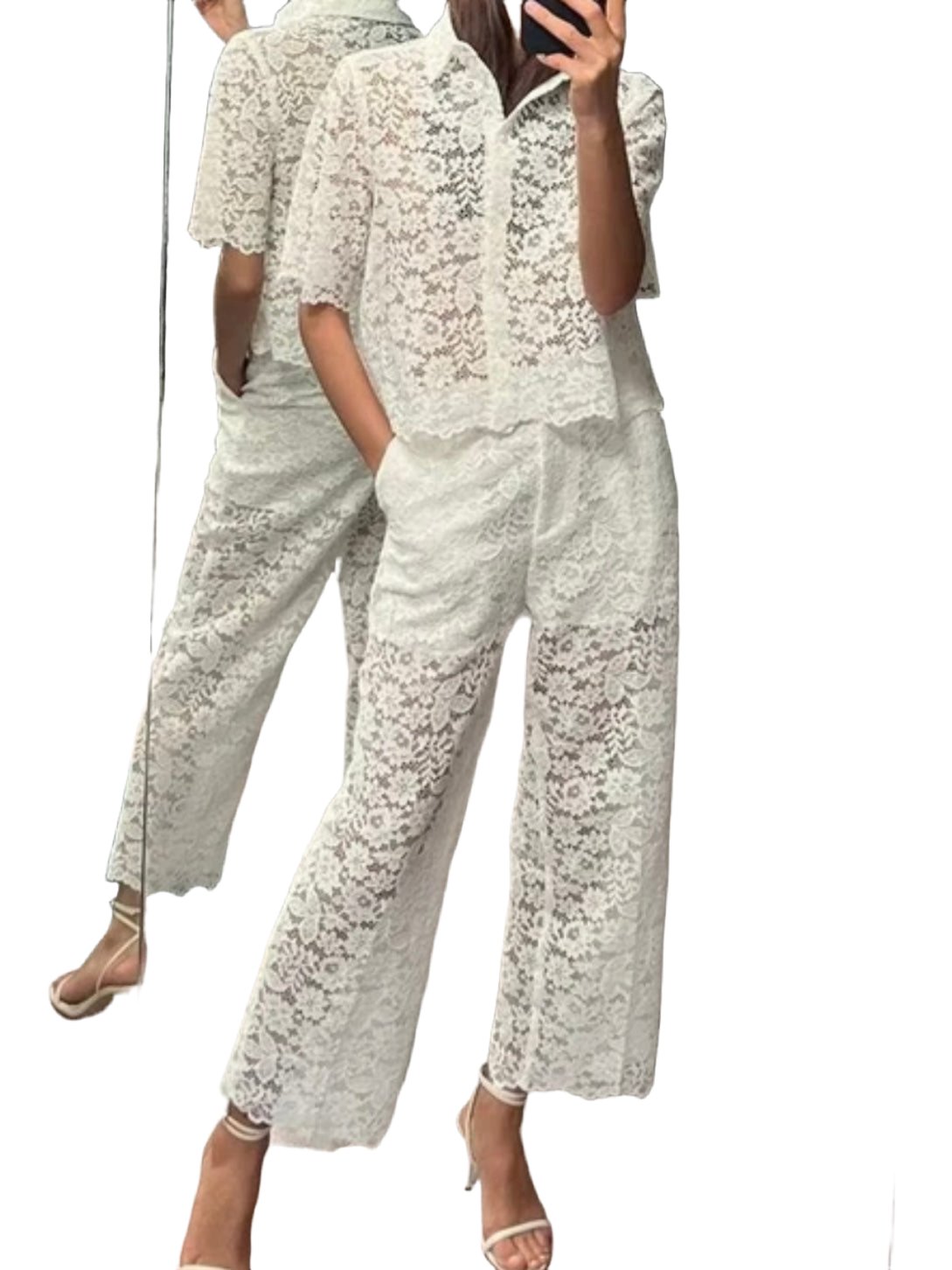 White lace set of 2 shirt and pants - Wapas