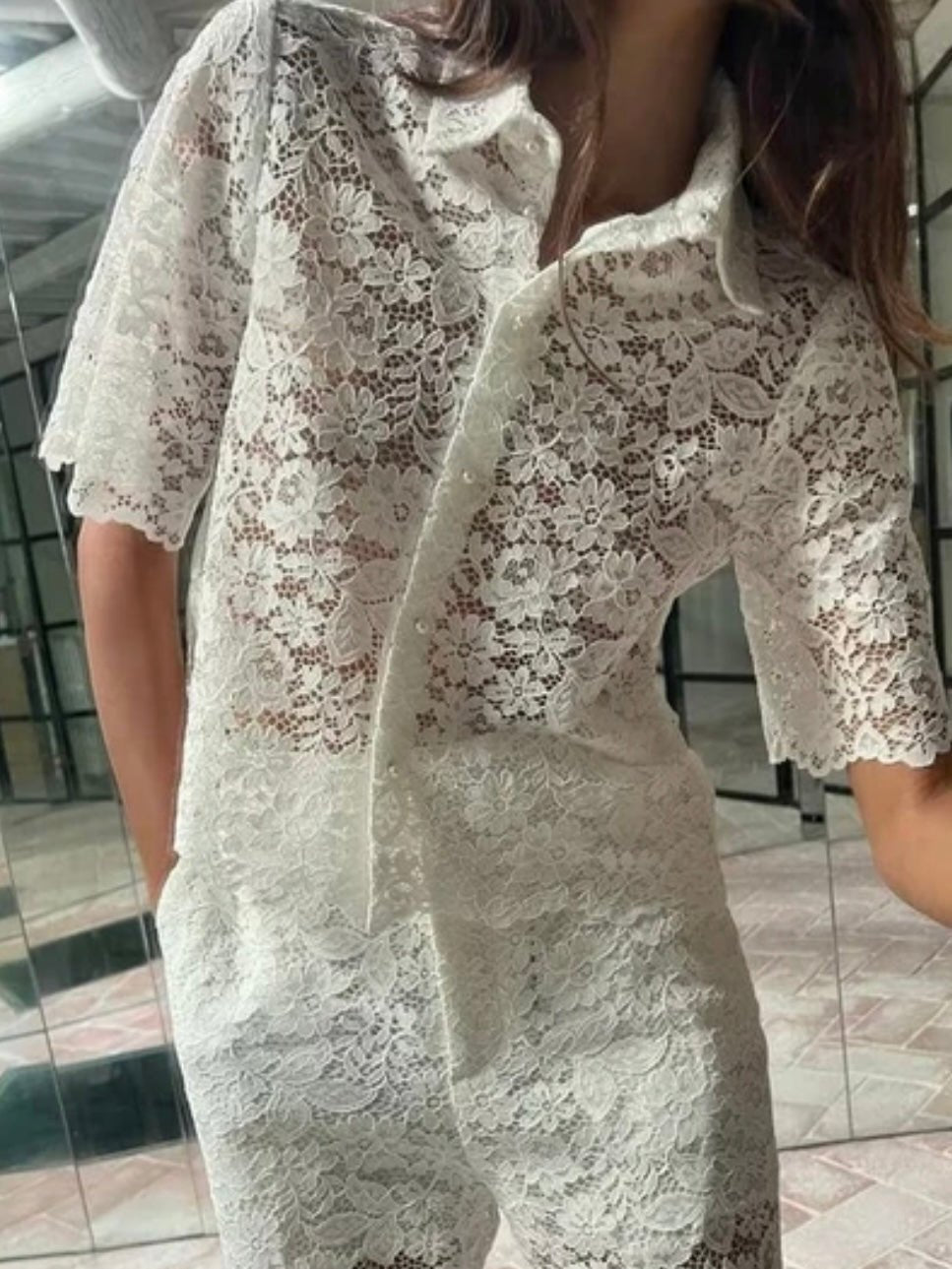 White lace set of 2 shirt and pants - Wapas