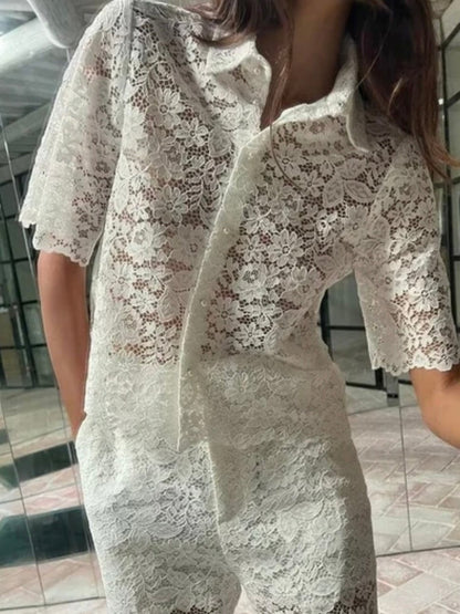 White lace set of 2 shirt and pants - Wapas