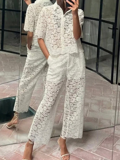 White lace set of 2 shirt and pants - Wapas