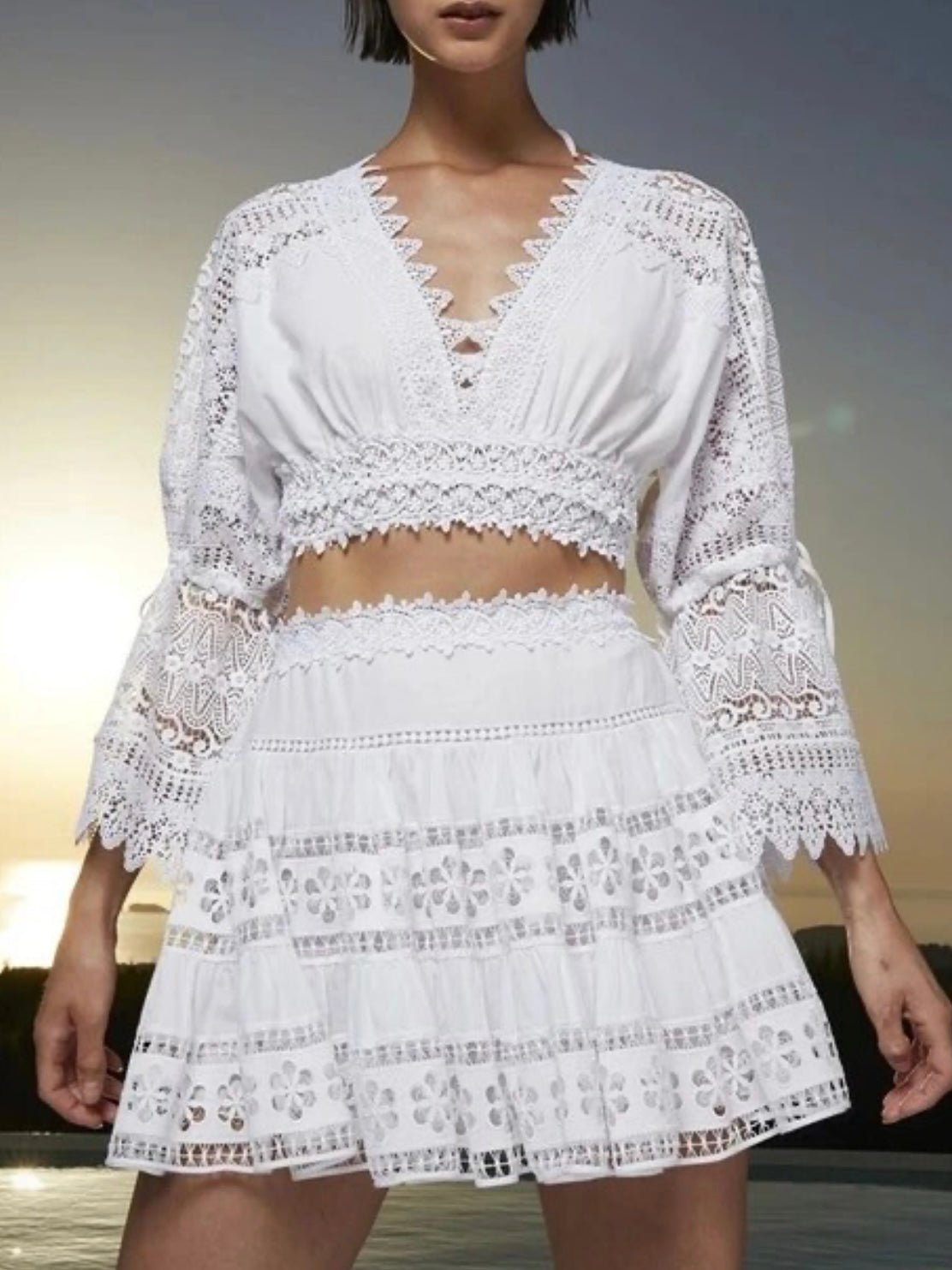 White lace set top and skirt - Wapas