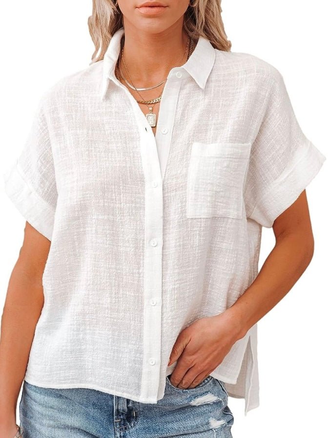 White linen short sleeves shirt - Wapas