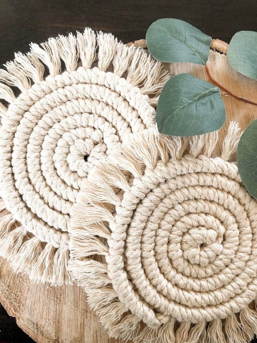 White macrame coasters . Set of 2 - Wapas