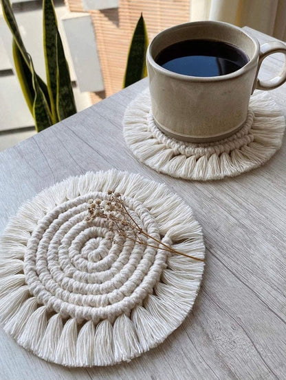 White macrame coasters . Set of 2 - Wapas