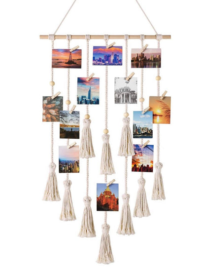 White macrame photo display wall hanging - Wapas