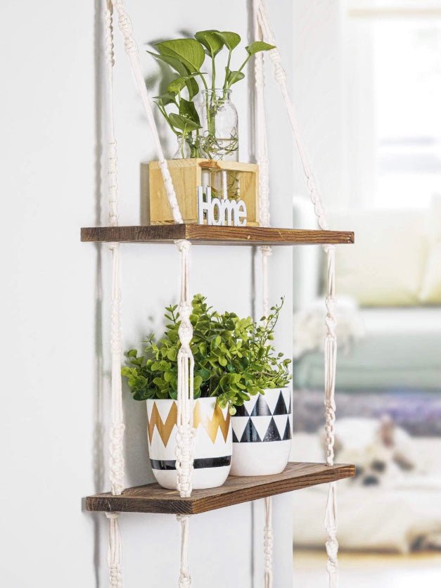 White macrame shelf hanging shelves - Wapas