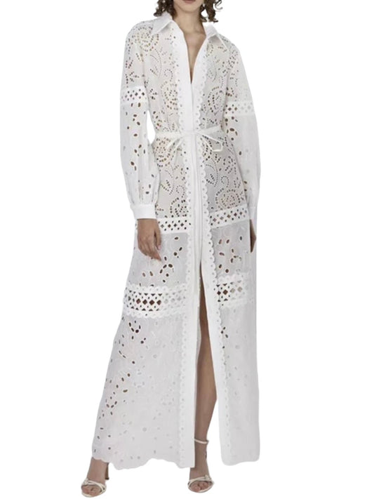 White open front lace maxi dress - Wapas