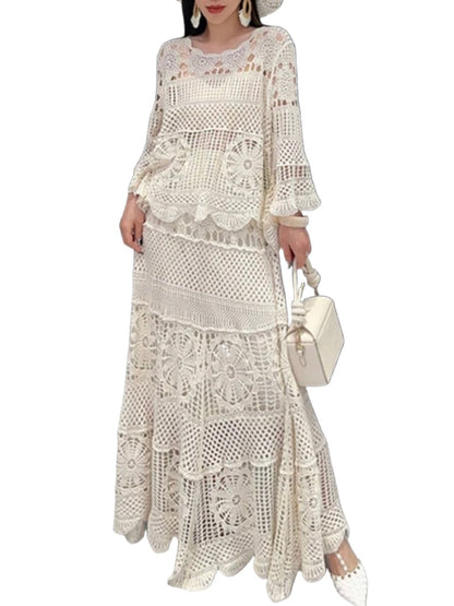 White set embroidered top and skirt - Wapas