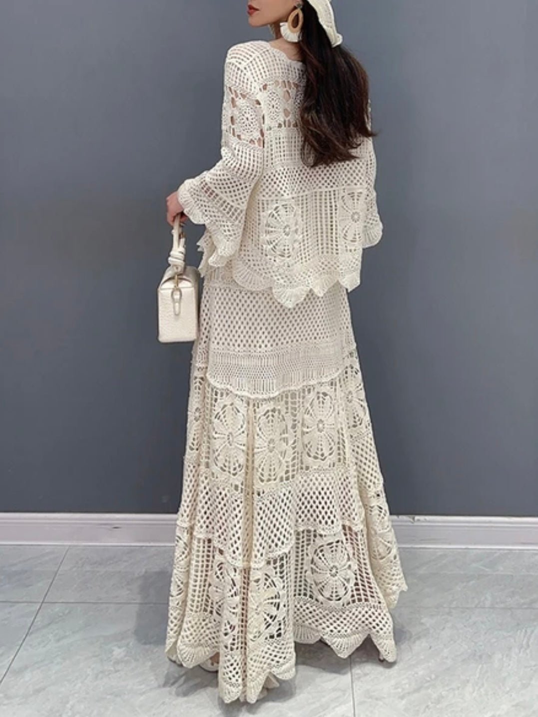 White set embroidered top and skirt - Wapas