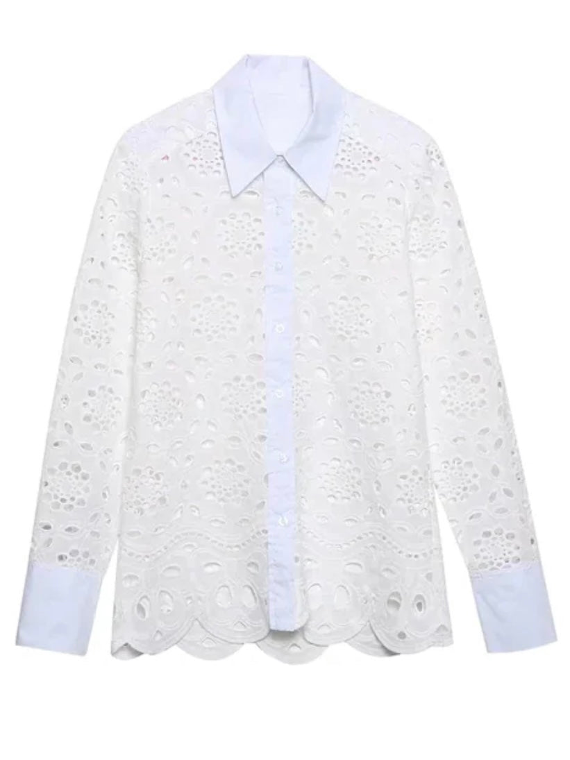 White set of 2 eyelet lace shirt and skirt - Wapas