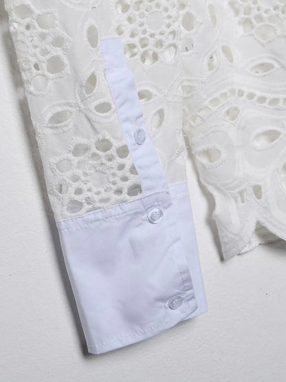 White set of 2 eyelet lace shirt and skirt - Wapas