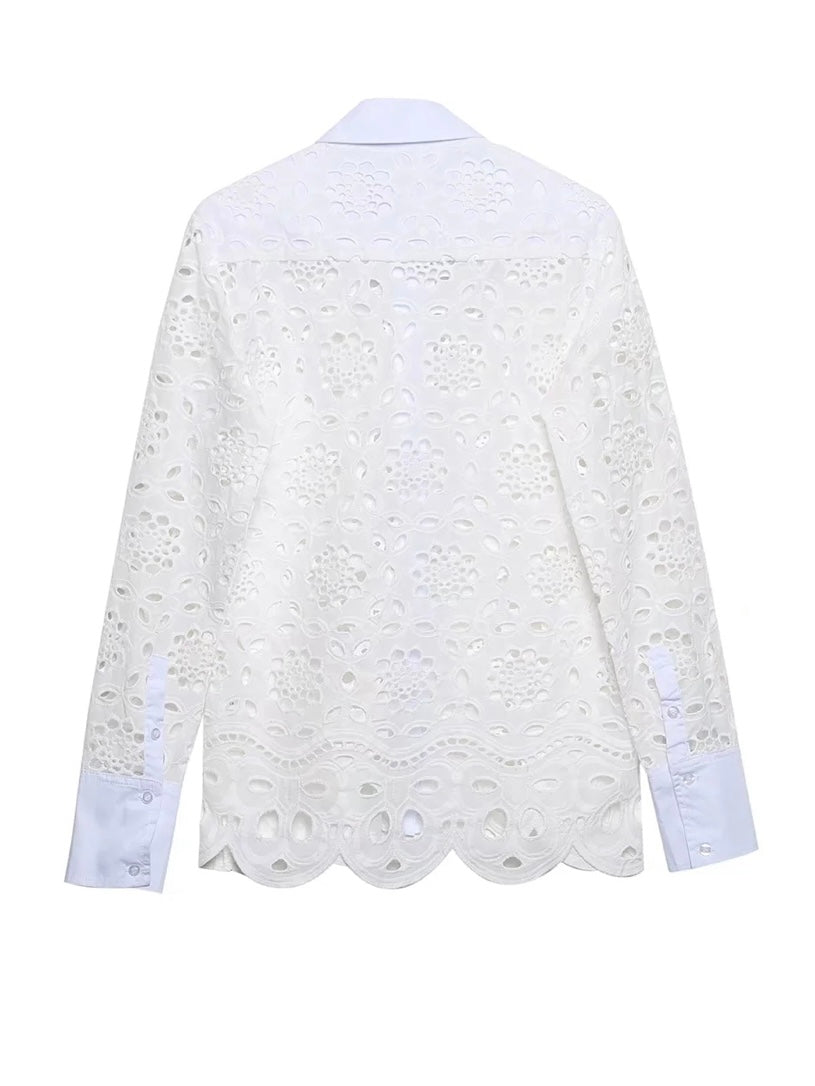 White set of 2 eyelet lace shirt and skirt - Wapas