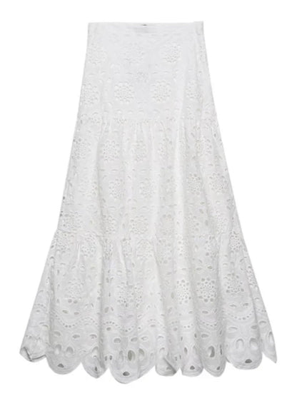 White set of 2 eyelet lace shirt and skirt - Wapas