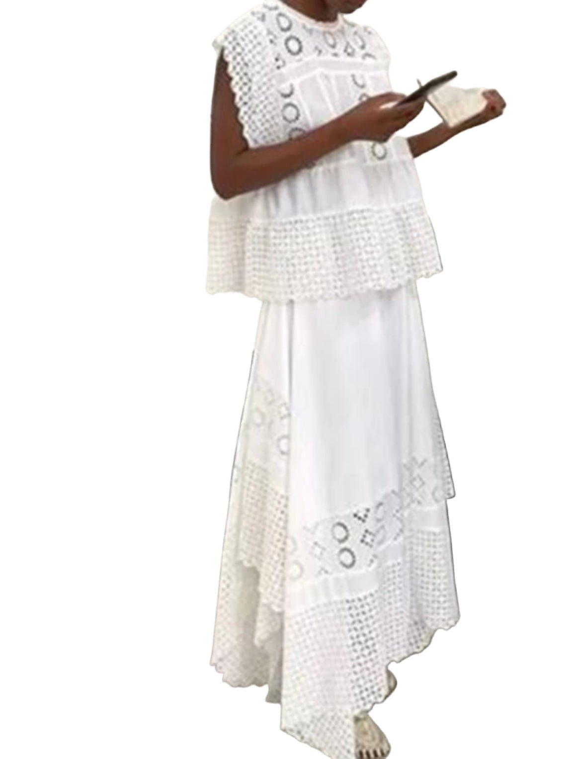 White set of 2 eyelet lace top and skirt - Wapas