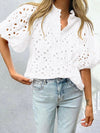 White short puff sleeves lace shirt - Wapas