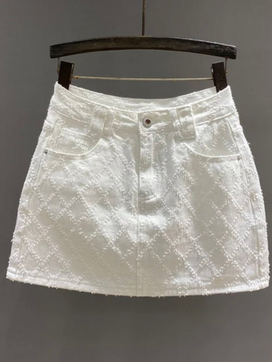 White square pattern texture mini skirt - Wapas