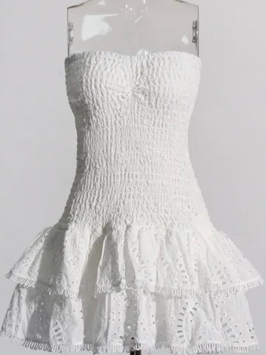 White strapless lace mini dress - Wapas