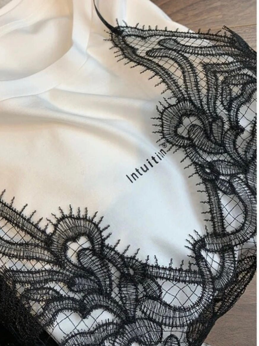 White T-shirt black lace double layer - Wapas