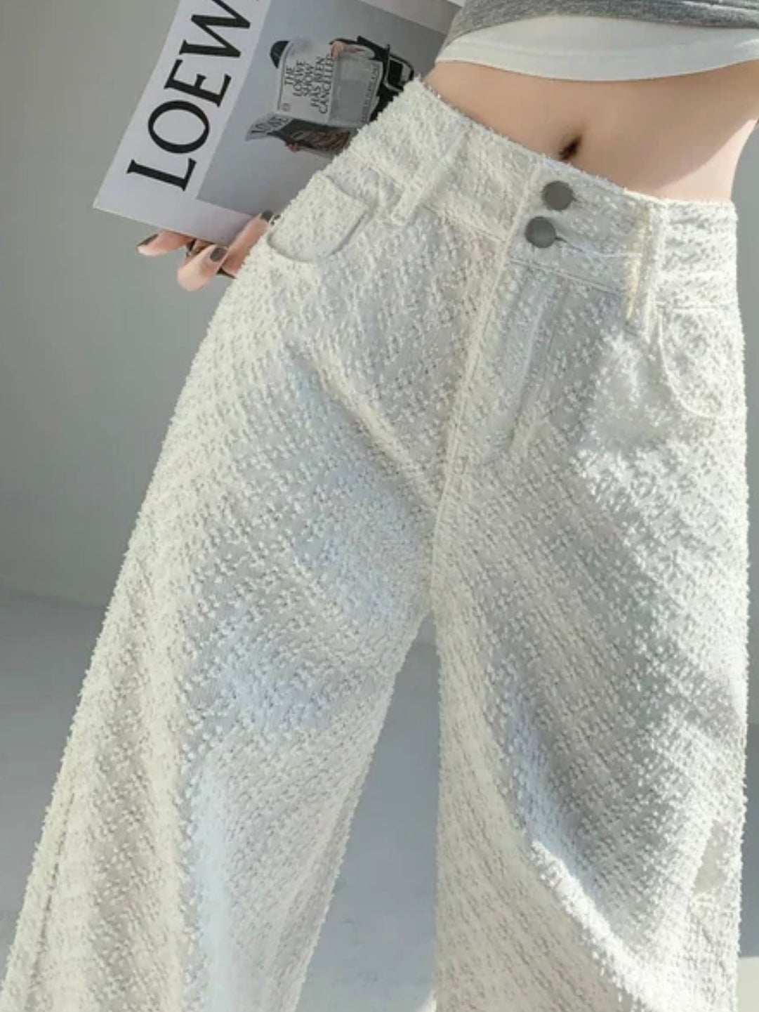 White texture jeans pants - Wapas