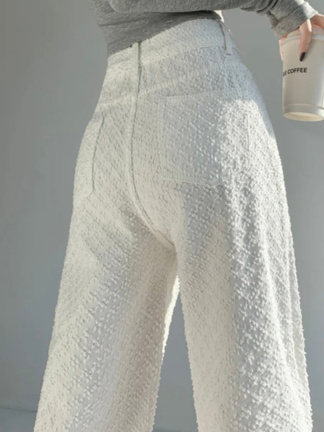 White texture jeans pants - Wapas