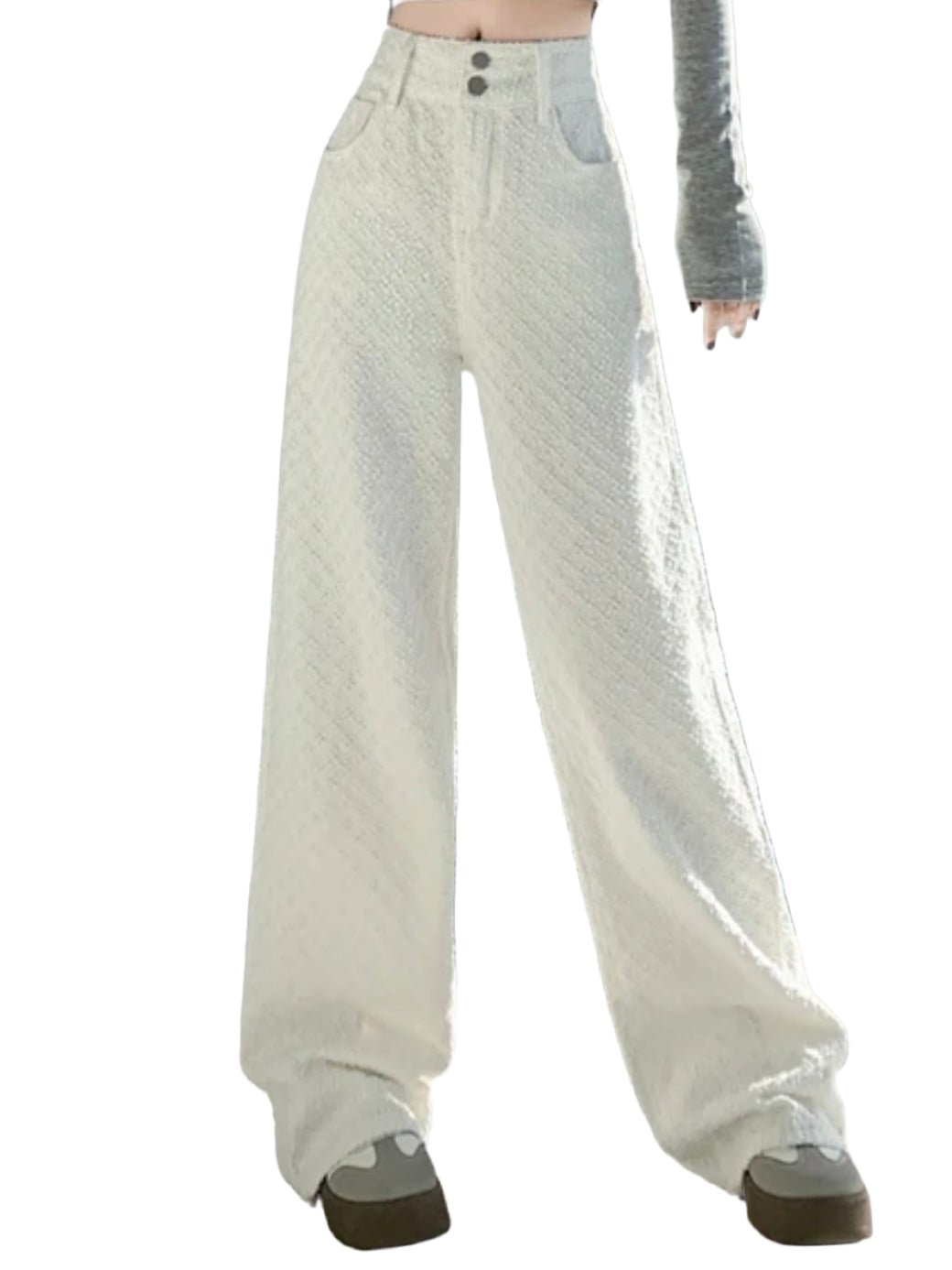 White texture jeans pants - Wapas