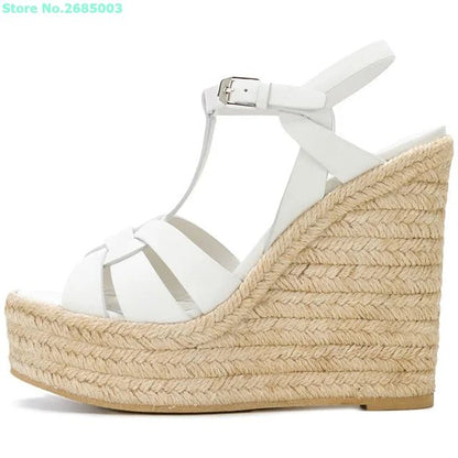 White wedge high heels sandals - Wapas