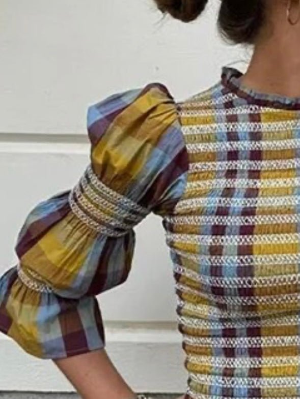 Yellow and blue ruffled lantern sleeves shirt - Wapas