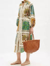 Beige and green squares printed maxi dress