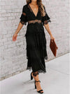Black lace cocktail night midi dress