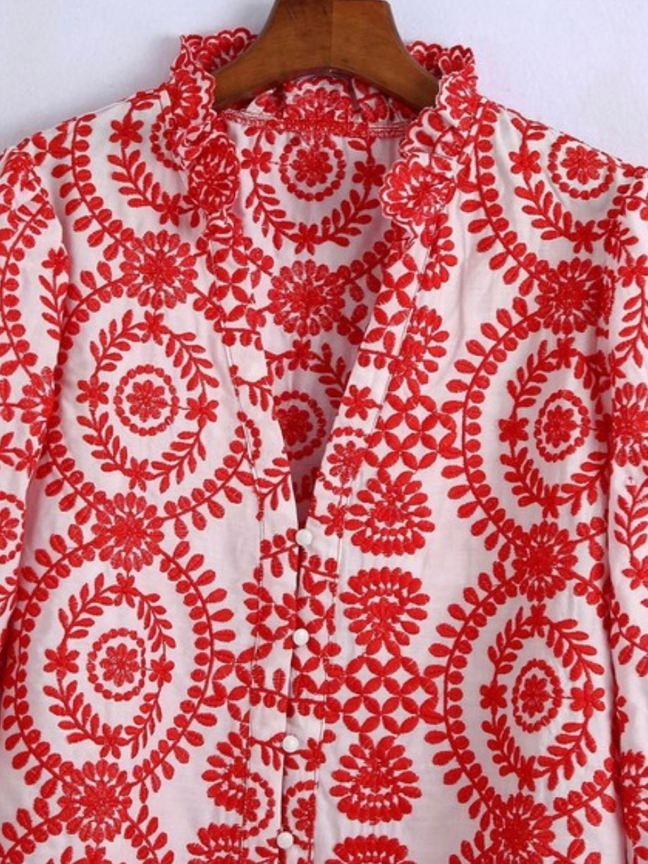 Floral red and white reversible jacket - Wapas