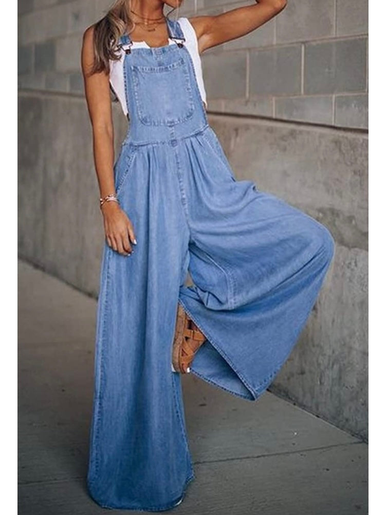 Blue denim loose and flare jumper overall