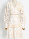 Off white and beige embroidered mini dress