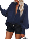 Navy blue bomber sleeves big pocket tunic shirt