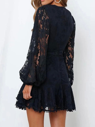 Black lace wrap mini dress