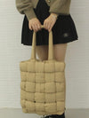 Beige padded woven big handbag