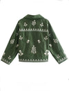 Green flowers embroidery light jacket