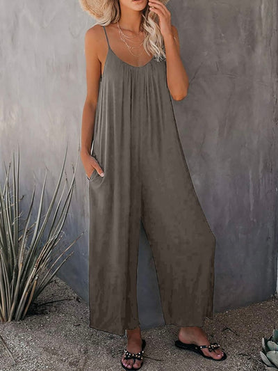 Solid gray ankle length jumpsuit