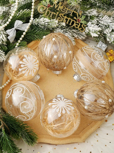 Set of 6 Christmas linen balls ornaments