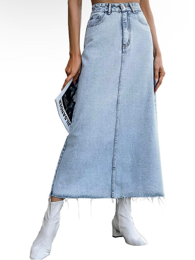 Light blue denim maxi skirt